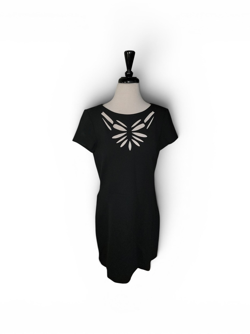 Katherine Barclay black short-sleeve sheath dress SZ L